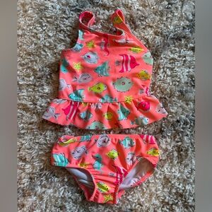 Carter's Pink fish designed two piece swimsuit with Ruffled Details